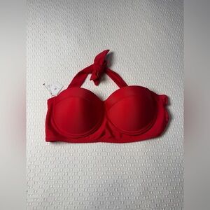 Red Bandeau Halter Bikini Top Size Large New NWT